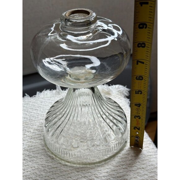 Antique Oil Kerosene Victorian Clear Glass Lamp Base only Ribbed Read - Picture 8 of 8